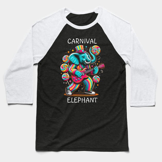 Melodic Jumbo: Elephant Jamming on Guitar Baseball T-Shirt by coollooks